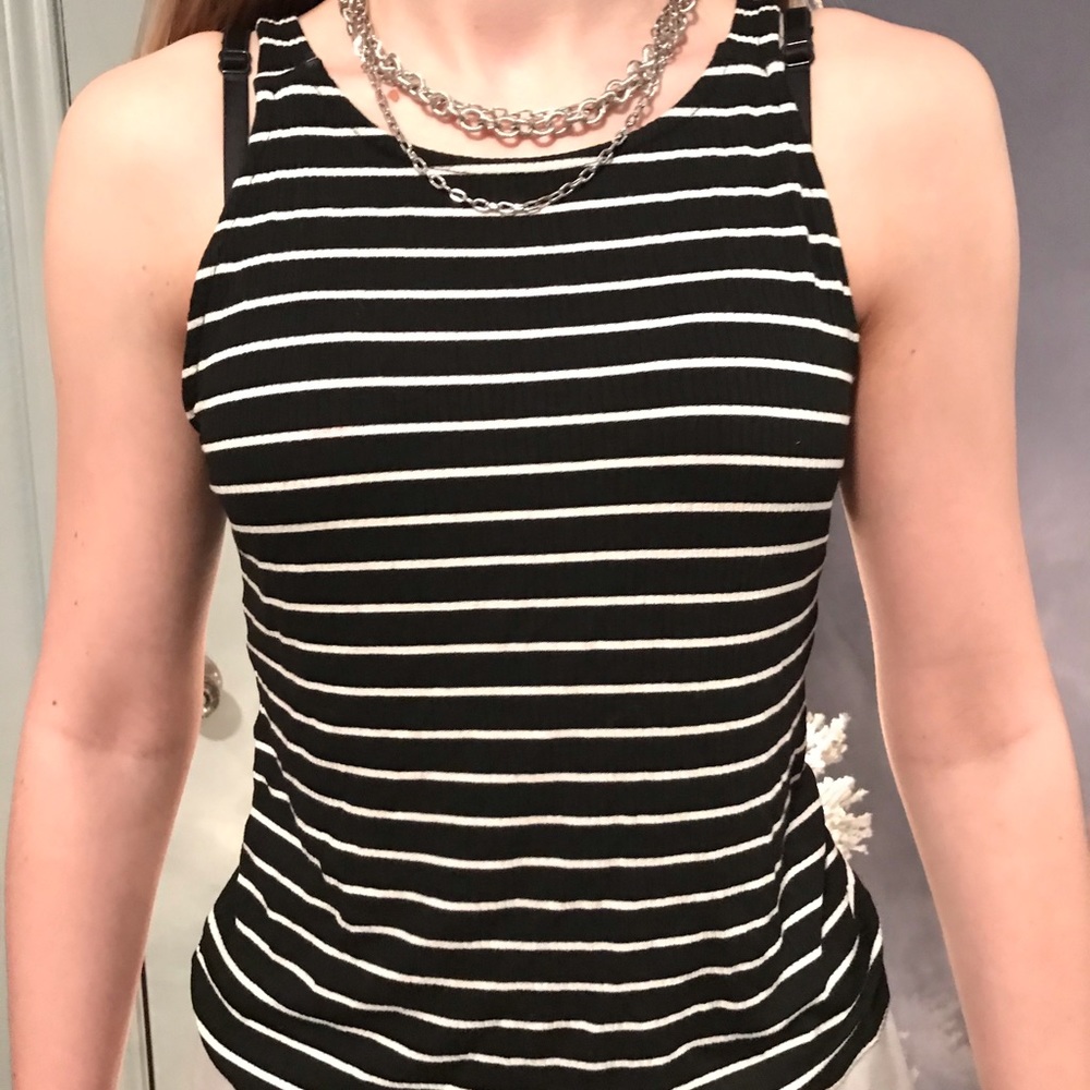 black and white striped tank top